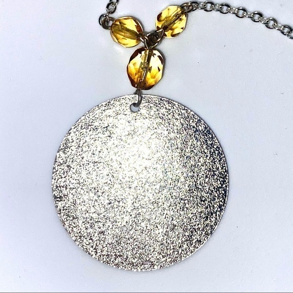 Silver Chain and Pendant with Gold Glass Beads 20 Inch - Picture 2 of 2